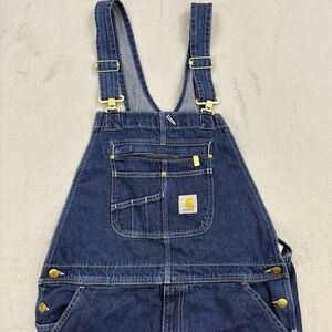 Carhartt Overalls Mens 36x32 Blue Denim Jeans Carpenter Bibs 104672 DST Chore